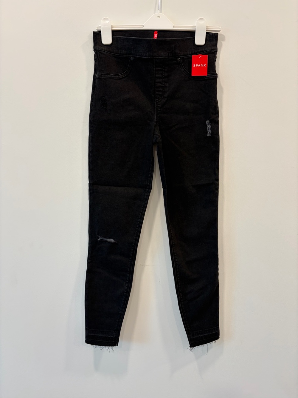 SPANX Distressed Denim Leggings M Vintage Black High Rise Skinny Jeans NWT